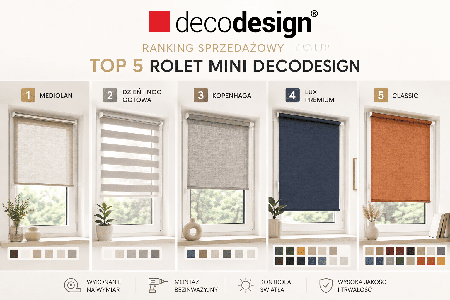 Ranking sprzedażowy 2026 – TOP 5 rolet mini Decodesign